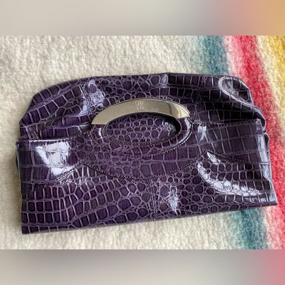 Vintage Y2K New York & Co Purple Faux Crocodile Handbag & Clutch - Picture 3 of 6